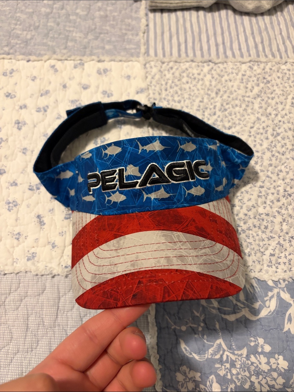 Pelagic Blue & Red Visor with Shark Pattern